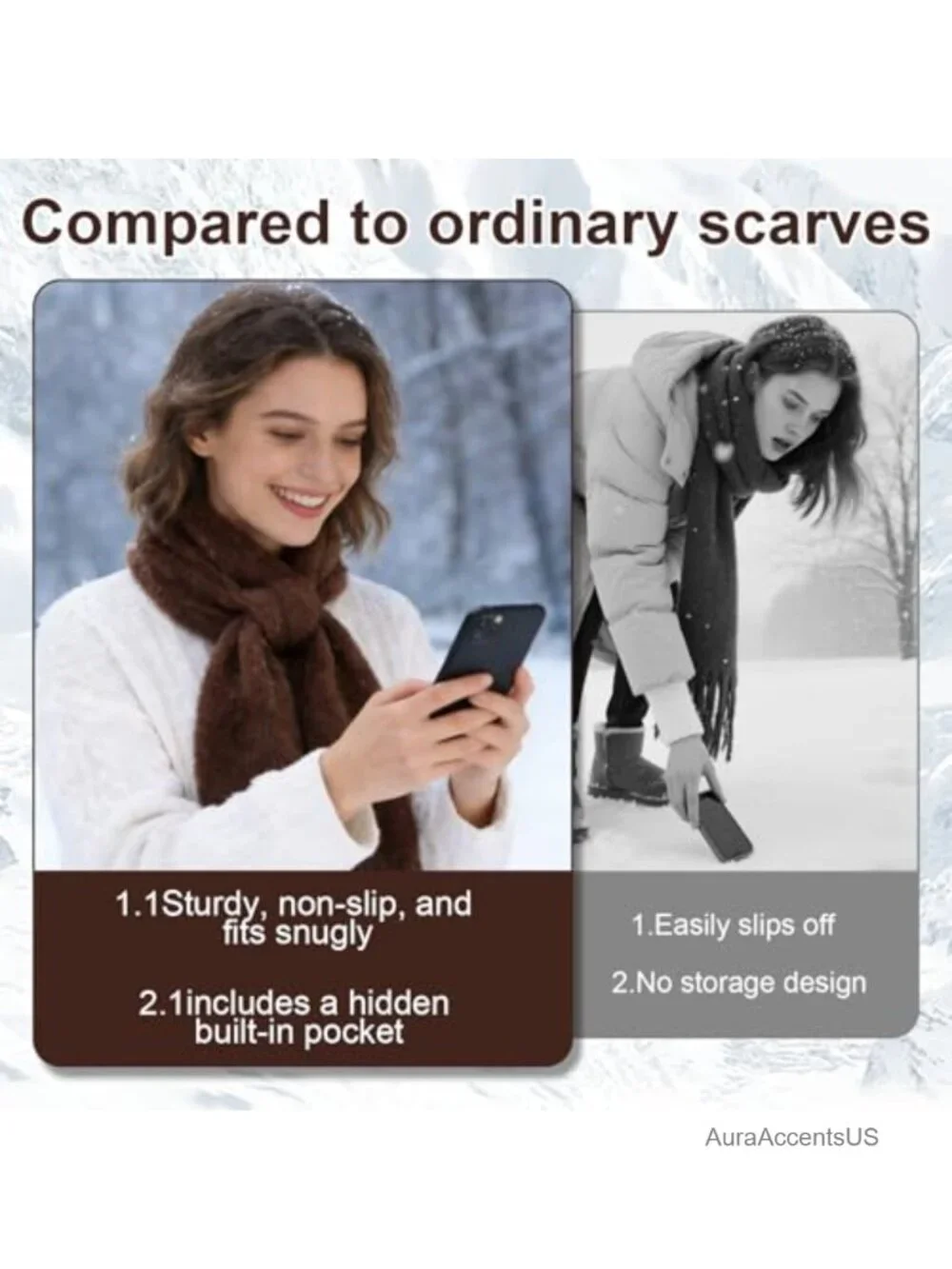 Faux-Fur Pull Through Scarf with Hidden Zipper Pocket, Cozy Winter Wrap